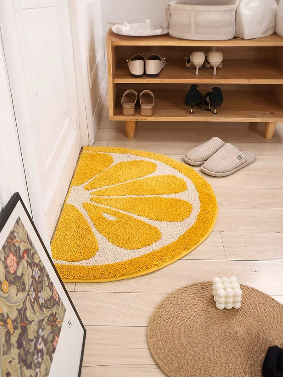 1pc 40x60cm Yellow Orange Fruit Pattern Soft Plush Non-Slip Absorbent Bathroom Mat, Machine Washable, Ideal For Home Decoration ,Room Decor