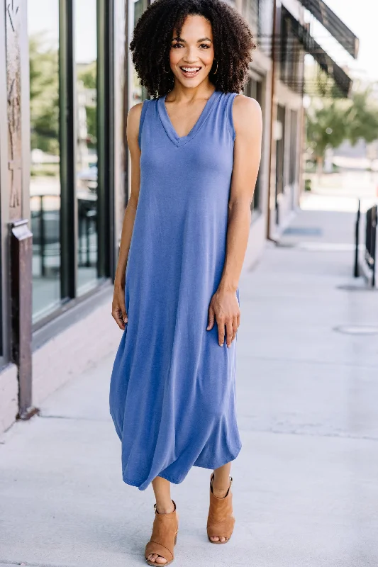 High-fashion styles at affordable prices   New Moves Denim Blue Midi Dress