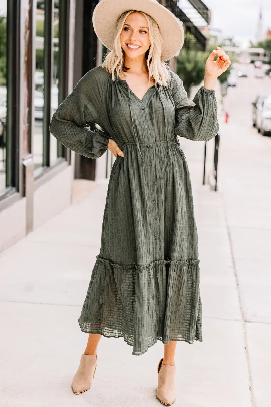 Versatile fashion options for every occasion   Linked In Love Olive Green Midi Dress
