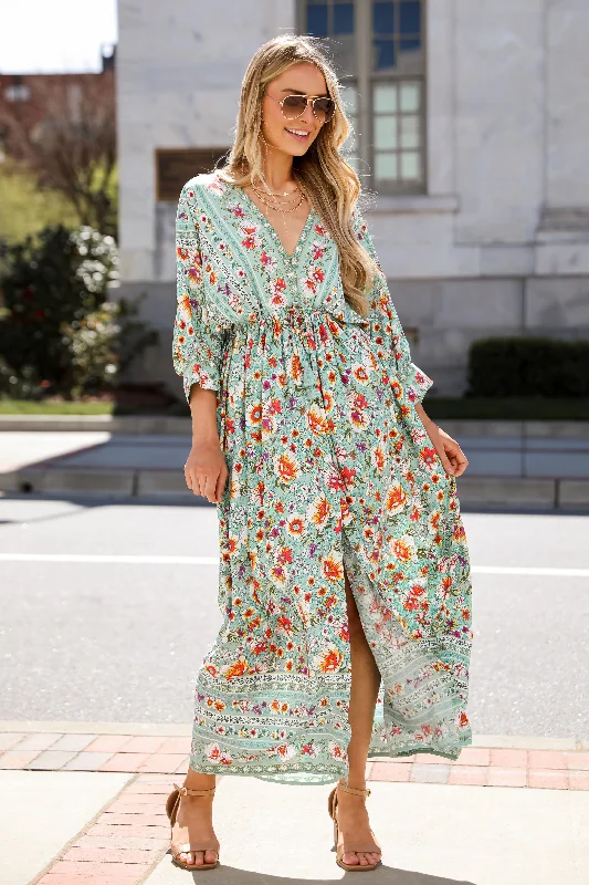 Iconic women’s outfits that never go out of style   FINAL SALE - Bohemian Sun Jade Floral Maxi Dress