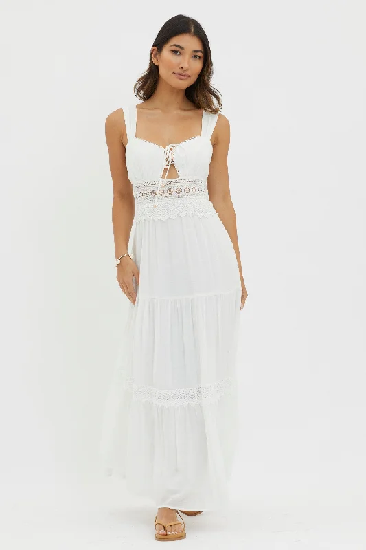 Premium quality women’s clothing at affordable prices   Libby Crochet Lace Waist Maxi Dress Off White