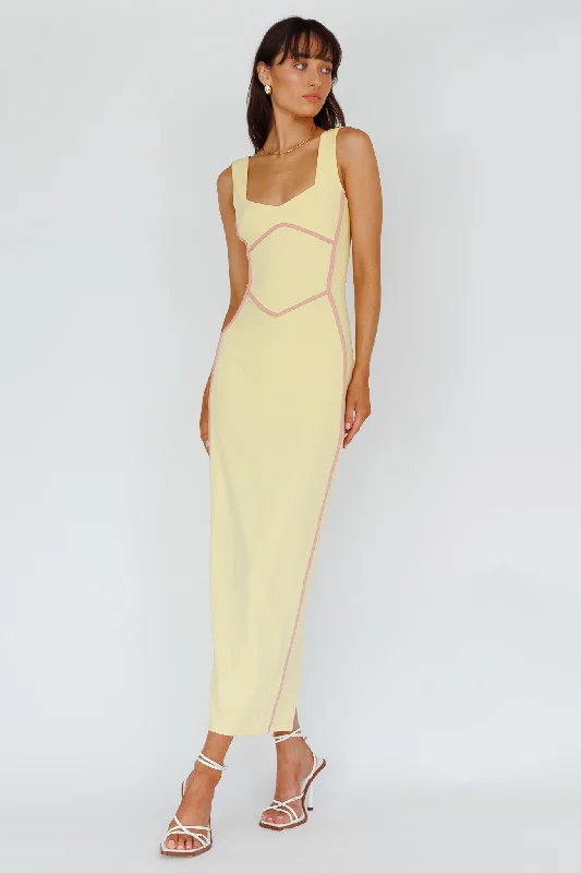 Bold, confident, and stylish women’s clothing   Shenae Piping Trim Maxi Dress Lemon