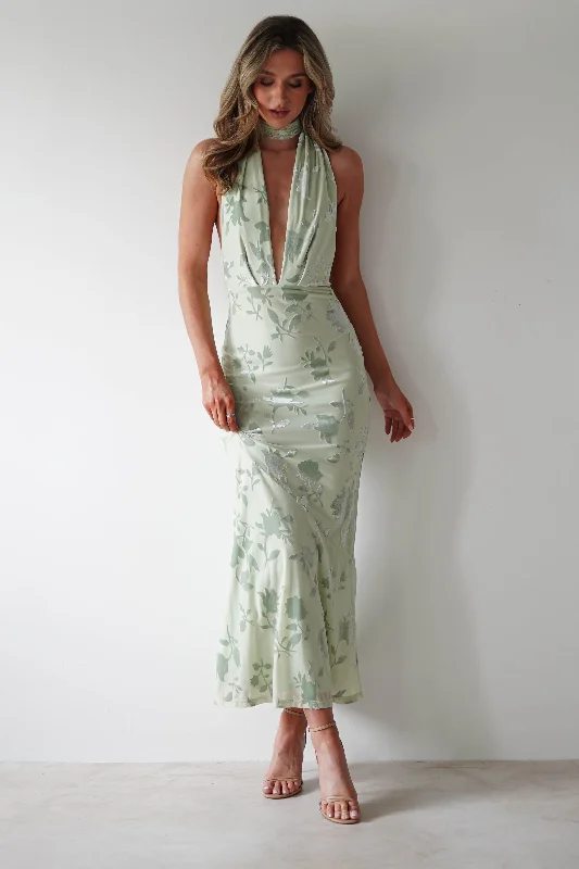 Tara Floral Jacquard Maxi Dress | Sage