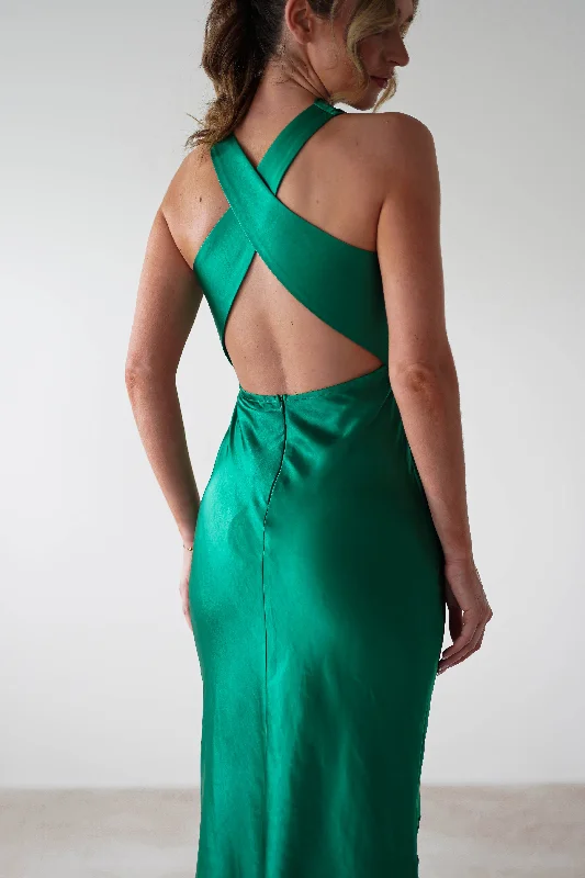 Stefanie Soft Satin Maxi Dress | Emerald Green