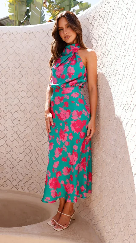 Esther Maxi Dress - Green / Pink Floral