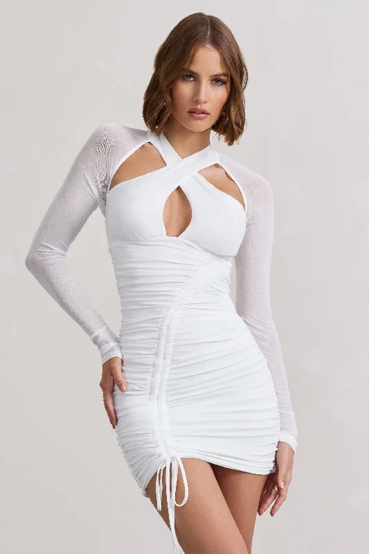 Eyes On You | White Long Sleeve Halter Neck Mini Dress