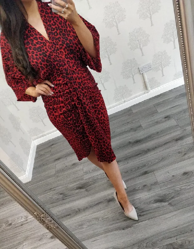 Jenny Red Animal Print Kimono Dress