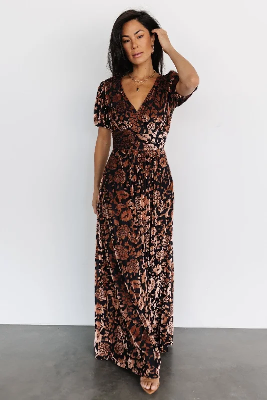 Leslie Velvet Maxi Dress | Black + Bronze