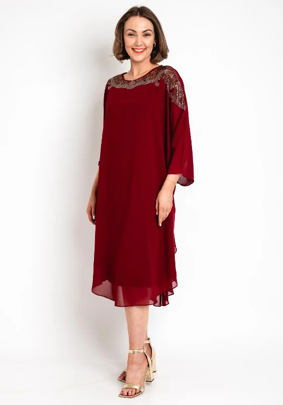 Serafina Collection Embellished Neck Tunic Dress, Wine