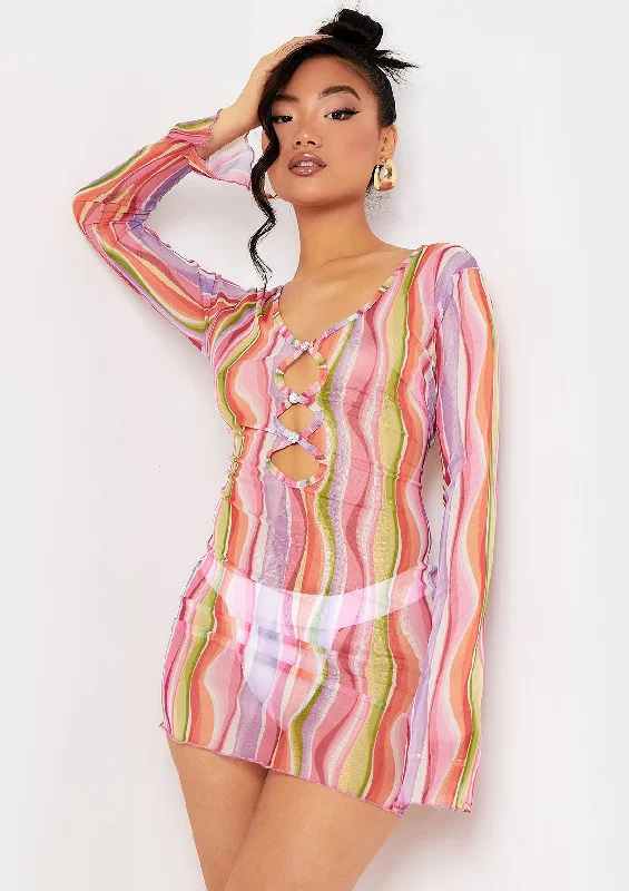 Layla Pink Printed Mesh Cut Out Mini Dress