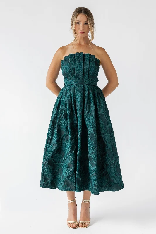 Marren Green Brocade Midi Dress