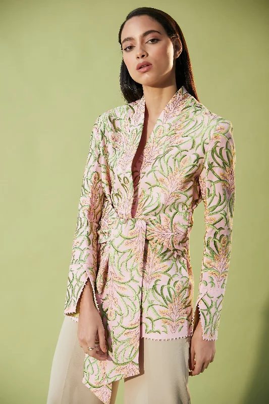 Pastel Foliage Wrap Blazer