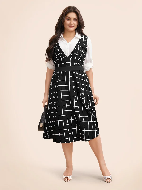 Plaid Elastic Waist Overall Dress