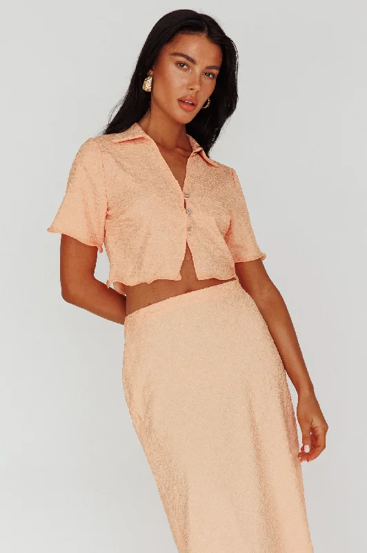 Roman Button-Up Crop Top Textured Melon