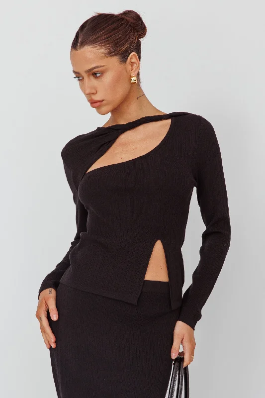 Rossana Twist Neck Keyhole Top Black