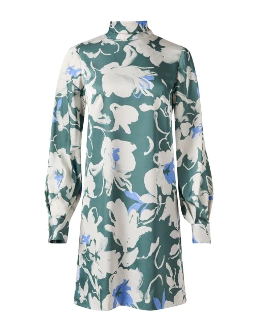 Sage Multi Floral Satin Crepe Dress