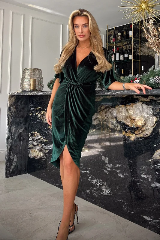 Siena Emerald Velvet Wrap Detailing Midi Dress