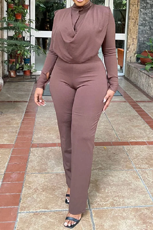 Solid Color Urban Draped Design Pant Suit