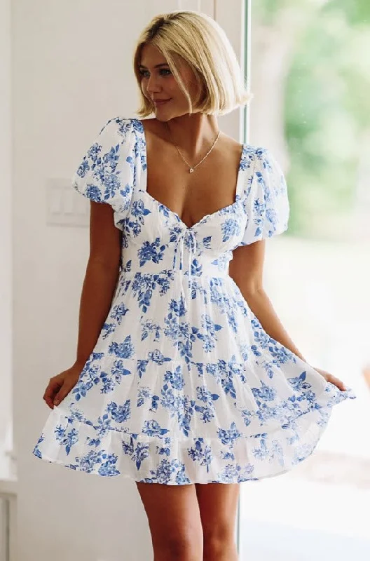 Southern Nights Mini Dress - White and Blue