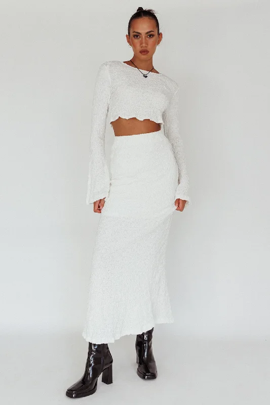 Treasures Textured Midi Skirt White