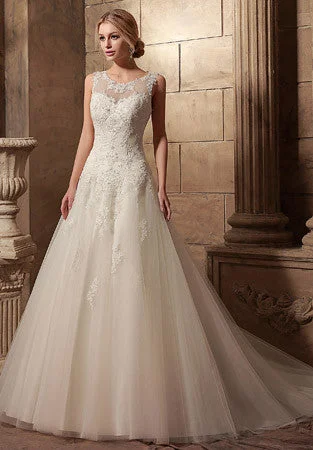 Jewel Neck A-line Lace Wedding Dress | HL1023