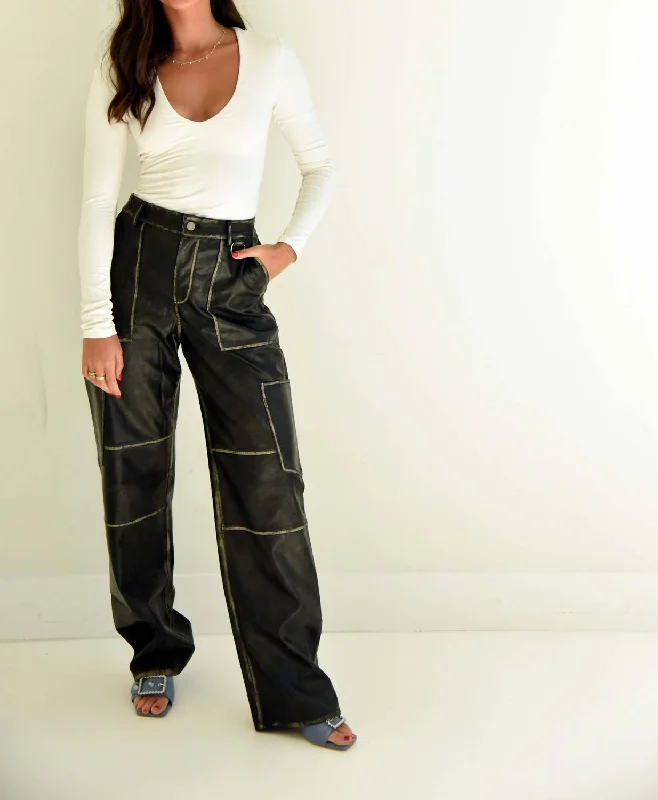 Leather Cargo Pants In Vintage Wash