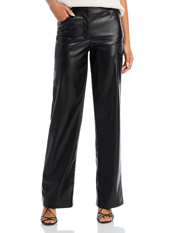 Nate Womens Faux Leather Mid-Rise Cargo Pants