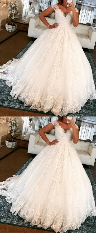 Off the shoulder lace wedding dress ball gown v neck bridal dresses vintage style Prom Dresses     cg22355