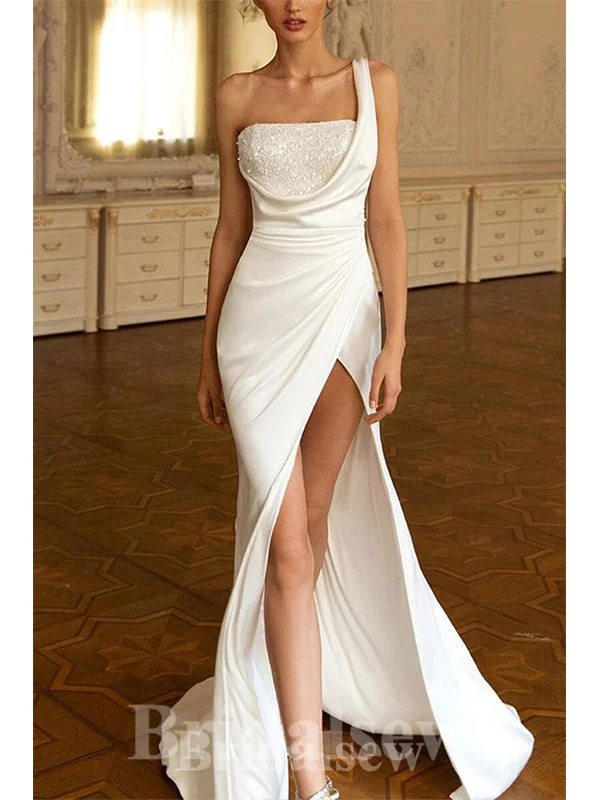 One Shoulder Mermaid Unique Junoesque Garden Vintage Dream Beach Long Wedding Dresses WD505