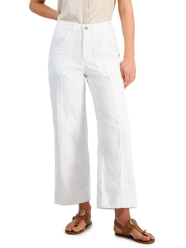 Womens Wide Leg Mid Rise Cargo Pants