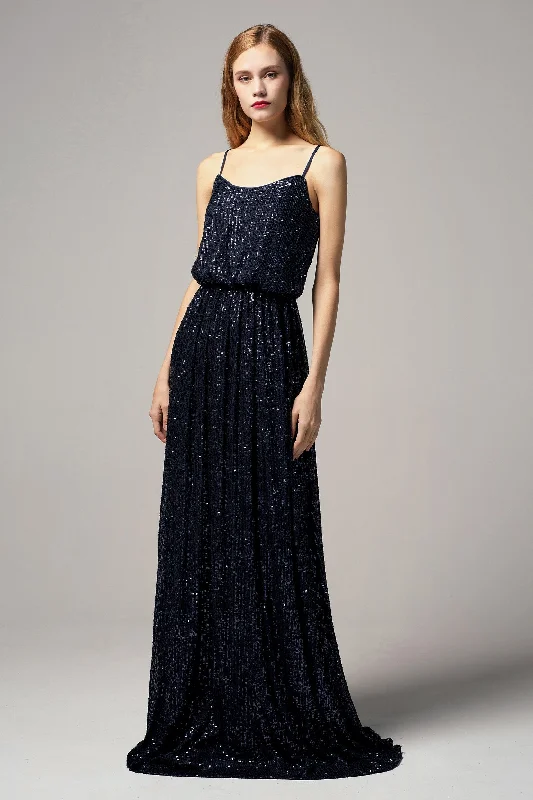 A-Line Floor Length Sequined Dress CB0407