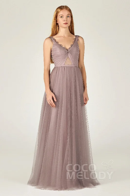 A-Line Floor Length Tulle Bridesmaid Dress CB0380