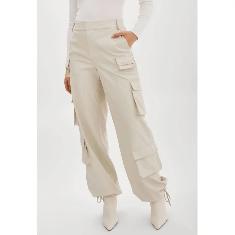 Bobbi Faux Leather Cargo Pants In White