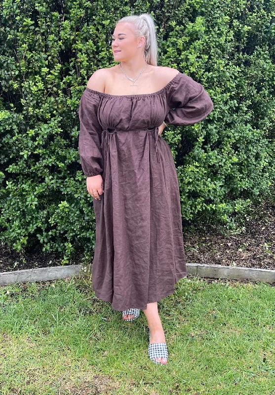 Manon Dark Chocolate Linen Midi