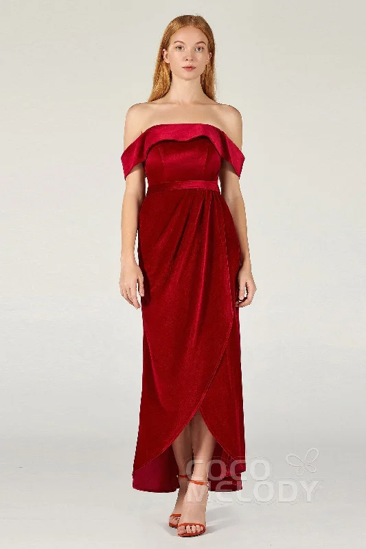 Sheath-Column Ankle Length Velvet Bridesmaid Dress CB0365