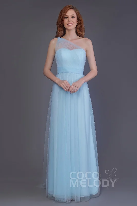 Sheath-Column Floor Length Tulle Bridesmaid Dress PR3556