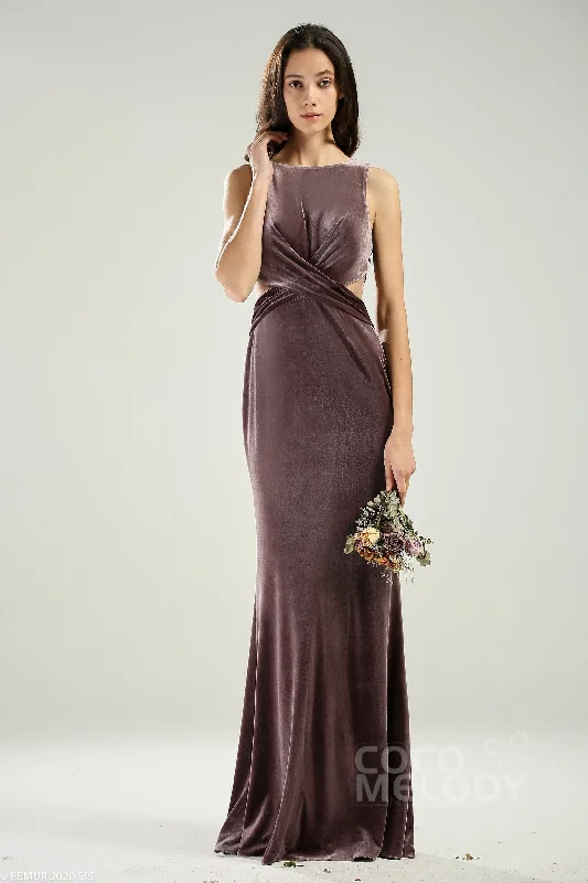 Sheath-Column Floor Length Velvet Bridesmaid Dress CB0624