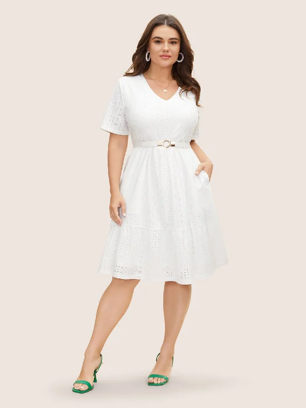 Plain Broderie Anglaise Elastic Waist Dress