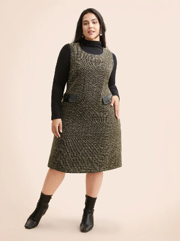 Tweed Patchwork Flap Pocket Dress