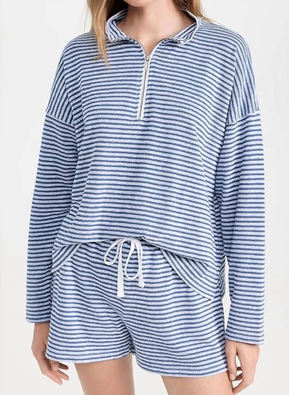 Bisous Quarter Zip Top In Cerulean/white