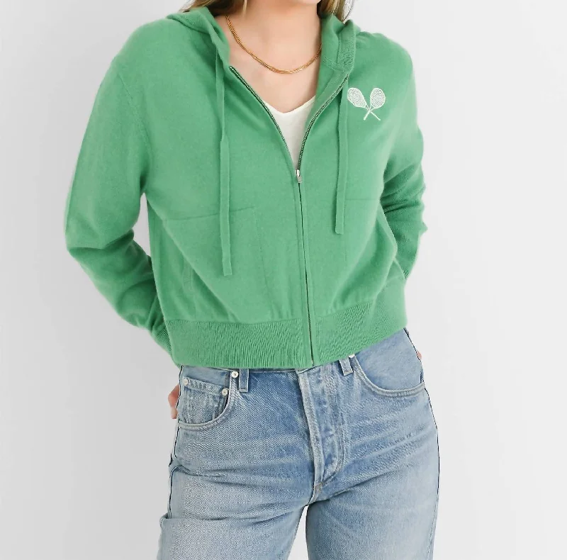 Cashmere Racket Cropped Zip Hoodie In Retro Green