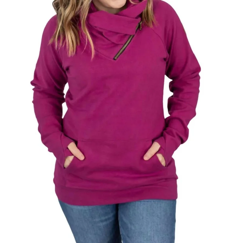 Classic Zoey Zipcowl Sweatshirt In Magenta