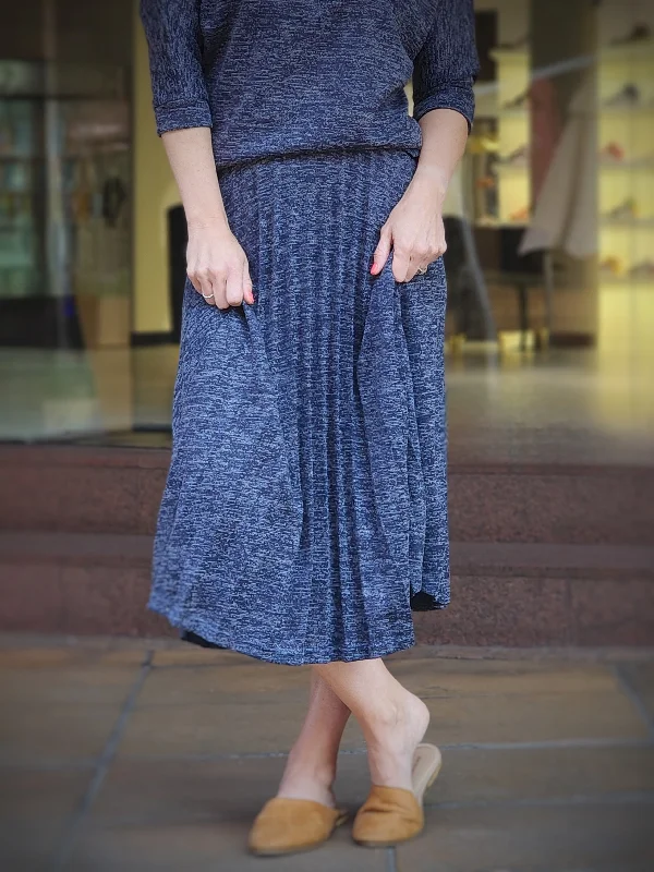 Evelyn Knitted Pleated Skirt Midnight