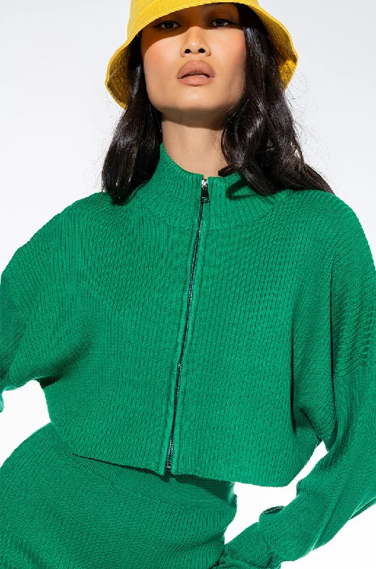 GIANNA KNIT CROPPED ZIP UP GREEN