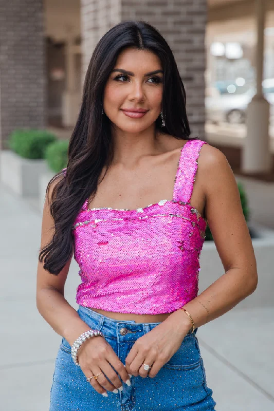 Go To Girl Pink Sequin Crop Tank