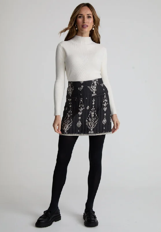 Nala Quilted Floral Print Mini Skirt In Black