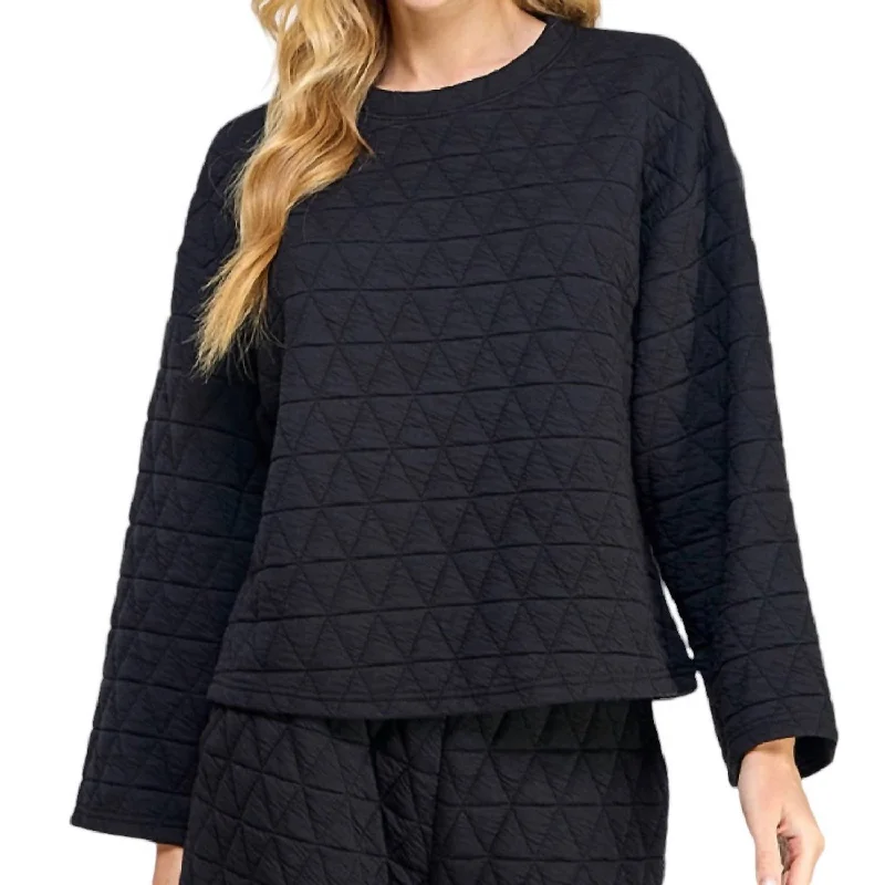 Quilted Long Sleeve Top In Black