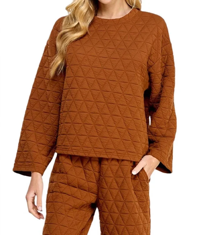 Quilted Long Sleeve Top In Rust