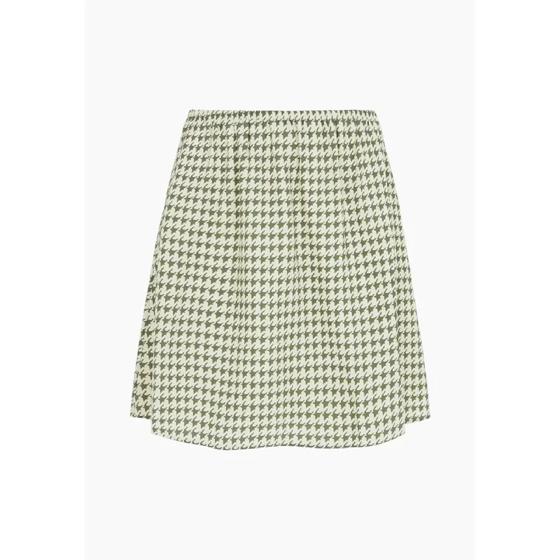 Sadie Flare Houndstooth Print Mini Skirt In Green