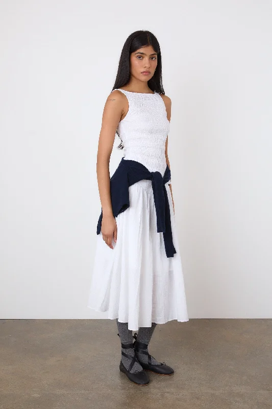 The Deba Seersucker Midi Skirt, Porcelain